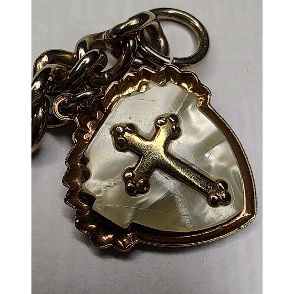 Vintage Gold Tone Charm Bracelet Airplane Cruise Ship Train Engine Florida Cross - Picture 7 of 13